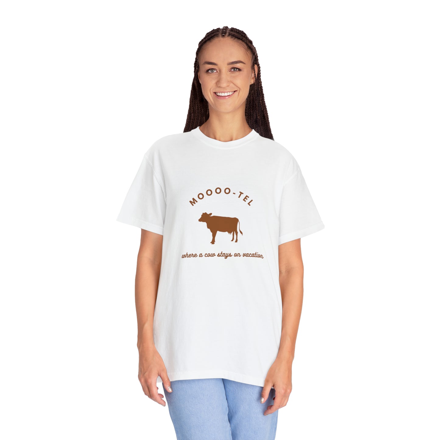 "Moooo-tel. Where a cow stays on vacation." Men's Tee